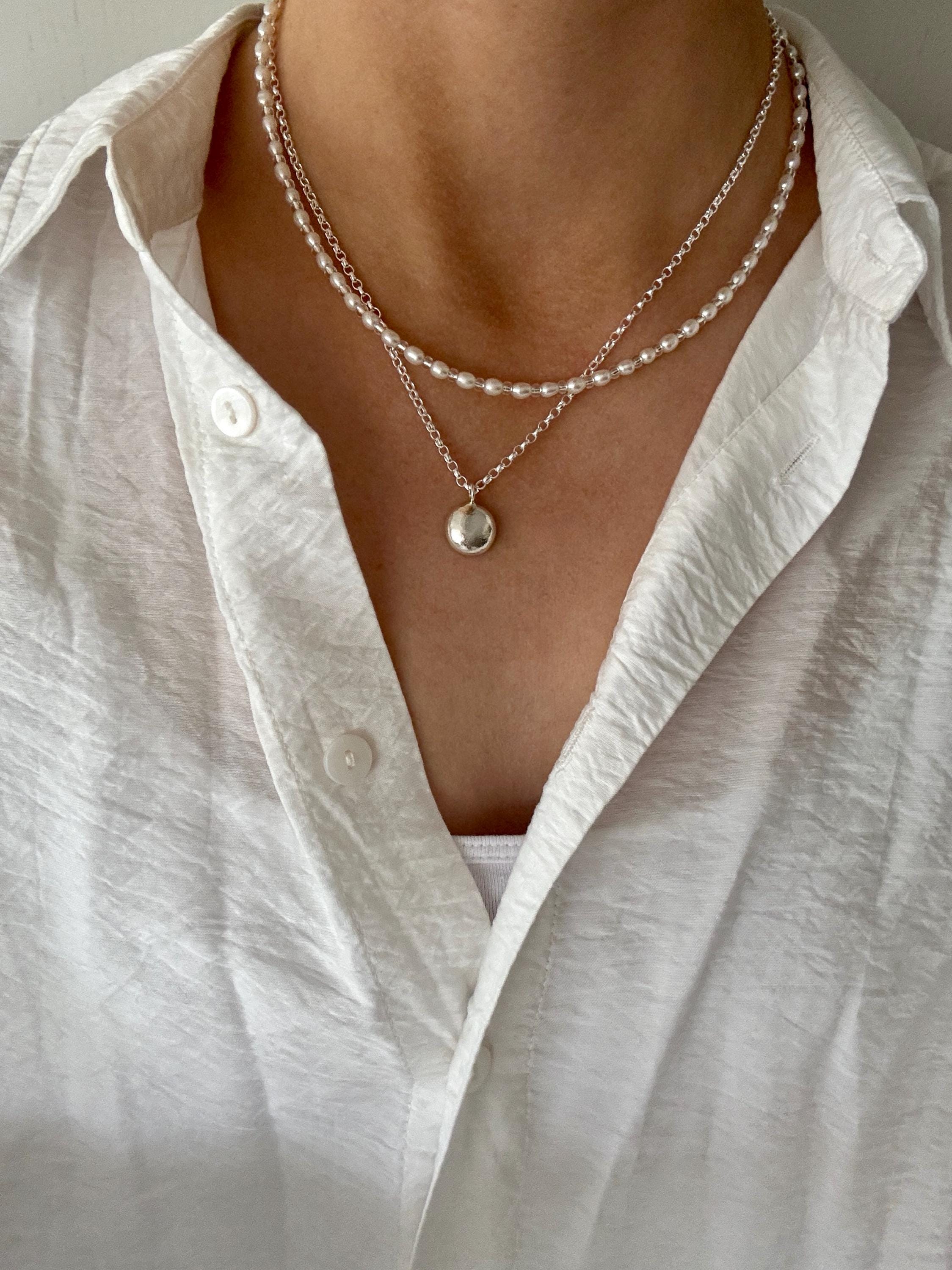 Organic Silver Pendant Necklace | Molten Pebble Necklace | Recycled ...