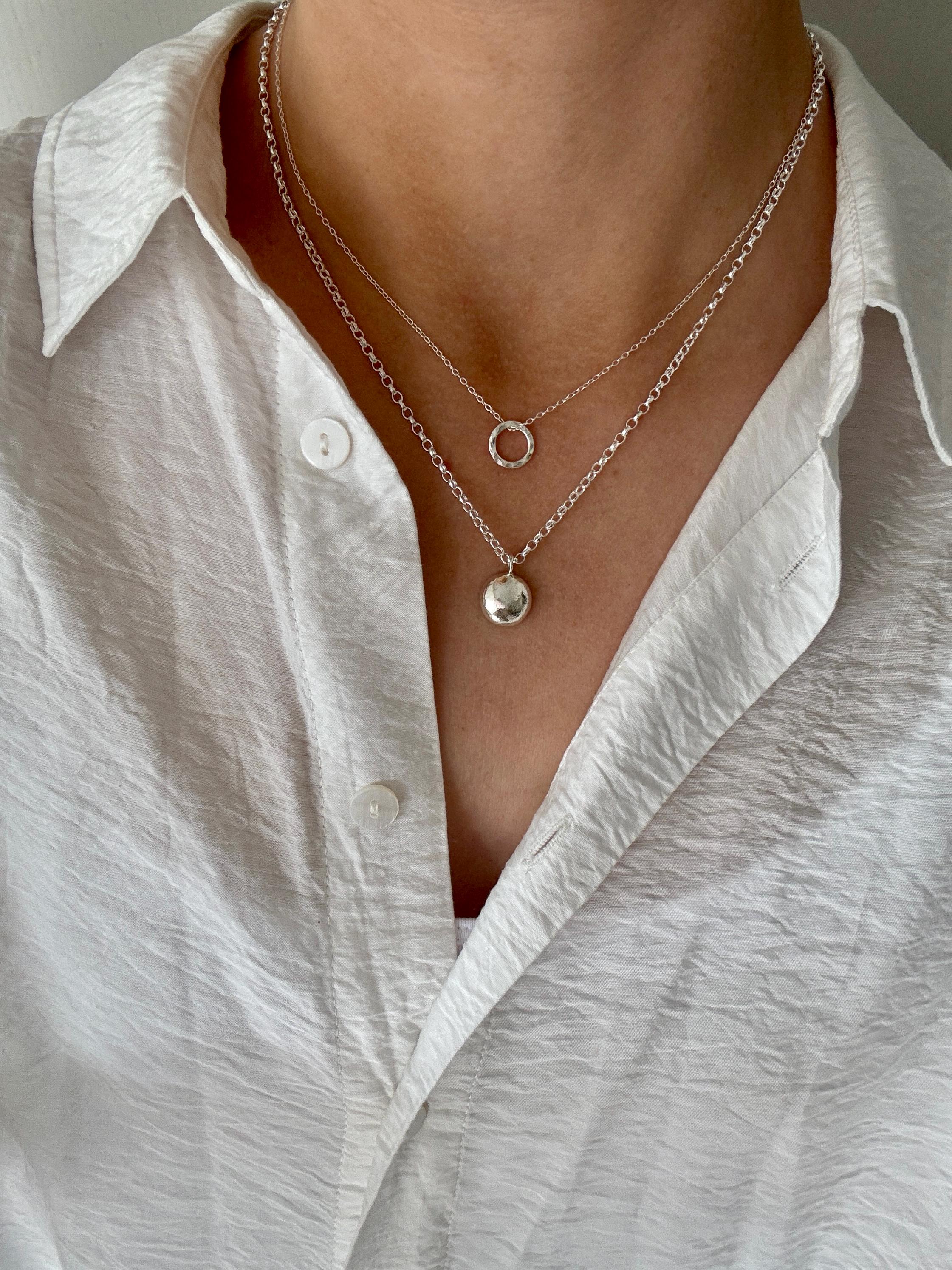 Organic Silver Pendant Necklace | Molten Pebble Necklace | Recycled ...