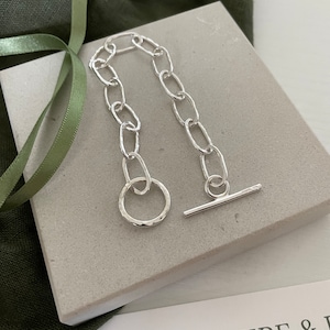 Handmade Silver Paperclip Chain Bracelet | Recycled 925 Sterling Silver |  Solid Silver Statement Bracelet | Hammered Silver | Hallmarked