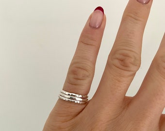 Dainty Pinky Ring Stacking Set | Recycled Sterling 925 Silver | Handmade Sterling Silver Stacking Ring Set | Hammered Solid Silver Ring