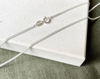 Recycled 925 Sterling Silver 1.5mm Curb Necklace Chain | 16 18 20 22 24 26 28 30 inch | Silver Chain for Pendant | Simple Silver Necklace UK