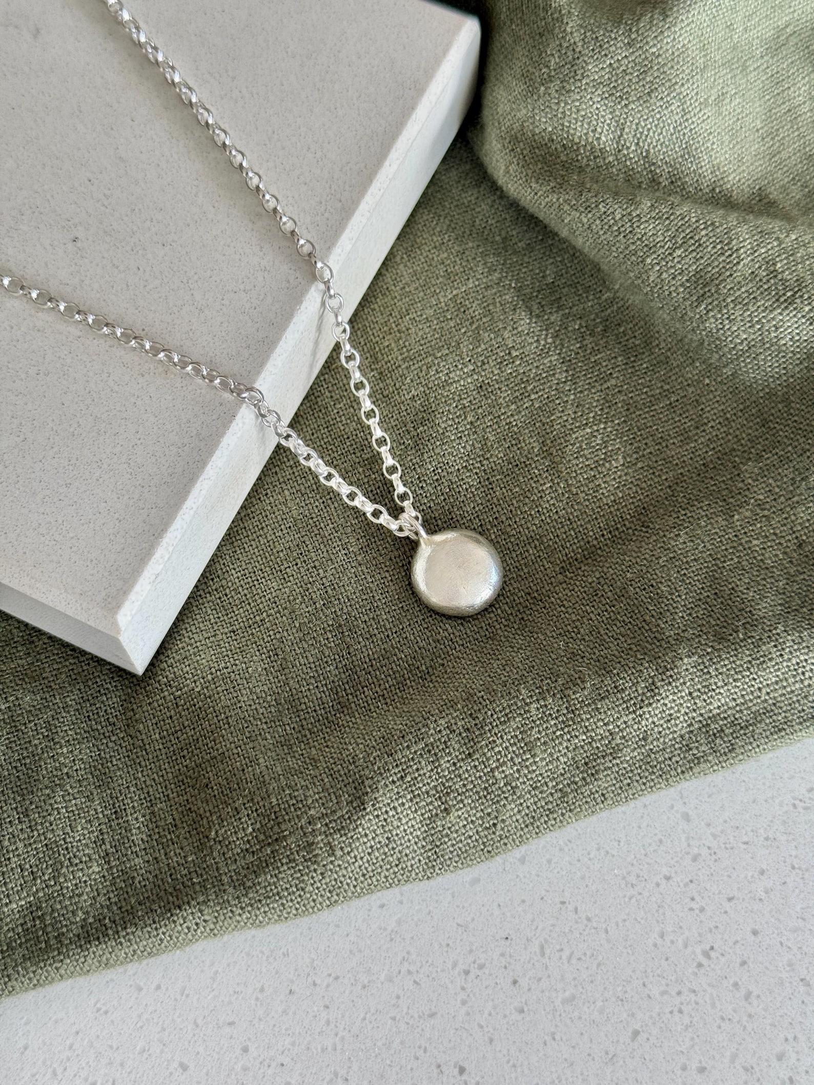 Organic Silver Pendant Necklace | Molten Pebble Necklace | Recycled ...