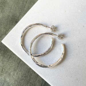 Large Circle Hammered Hoop Earrings | Recycled Sterling 925 Silver | Handmade Silver Earrings | Sterling Silver Hoops | Thick Silver Hoops