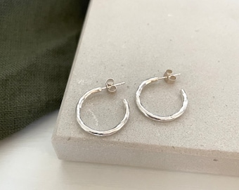 Small Hammered Silver Hoop Earrings | Recycled Sterling 925 Silver | Handmade | Dainty Silver Hoops | Small Silver Hoops UK