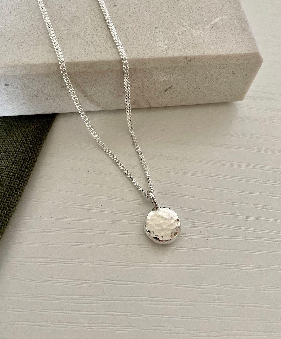 Hammered Solid Silver Pebble Necklace | Molten Silver Pendant ...
