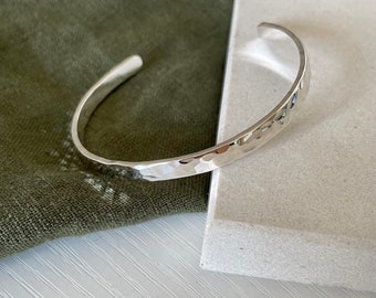 Hammered Recycled 925 Sterling Silver Cuff | Hallmarked | Handmade Solid Silver Bangle | Sterling Silver Open Cuff Bangle | Simple Cuff