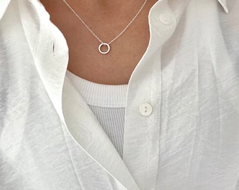 Dainty Recycled Sterling Silver Circle Necklace | Small Silver Necklace | Handmade 925 Silver Necklace | Simple Silver Everyday Necklace |