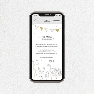 DIGITALE EINLADUNG o. DANKSAGUNG Taufe Geburtstag | Versand über Smartphone WhatsApp | personalisiert | Kindergeburtstag Zootiere