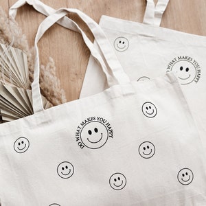 Shopper Baumwollbeutel "do what makes you happy" Smiley | Tragetasche Baumwolltasche Stoffbeutel Jutebeutel | tote Bag | Geschenk Einkaufen