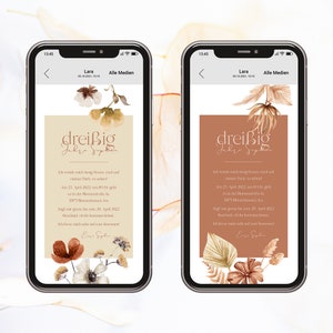 DIGITALE EINLADUNG Geburtstag | Versand über Smartphone WhatsApp | personalisiert | Wildblumen oder Trockenblumen / Pampasgras