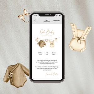 GENDER REVEAL PARTY digitale Einladung | Versand über Smartphone WhatsApp | personalisiert | Boho Beige Modern | Babygeschlecht verkünden