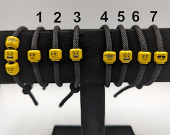 Armband mit gelben Kopf für Minifiguren, Nerdarmband-Damenarmband-Mädchenarmband, Klemmbaustein