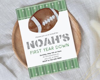 Football Birthday Invitation, First Year Down, Football Invite, Editable First birthday Invite Template, Boy Birthday Invite, Printable