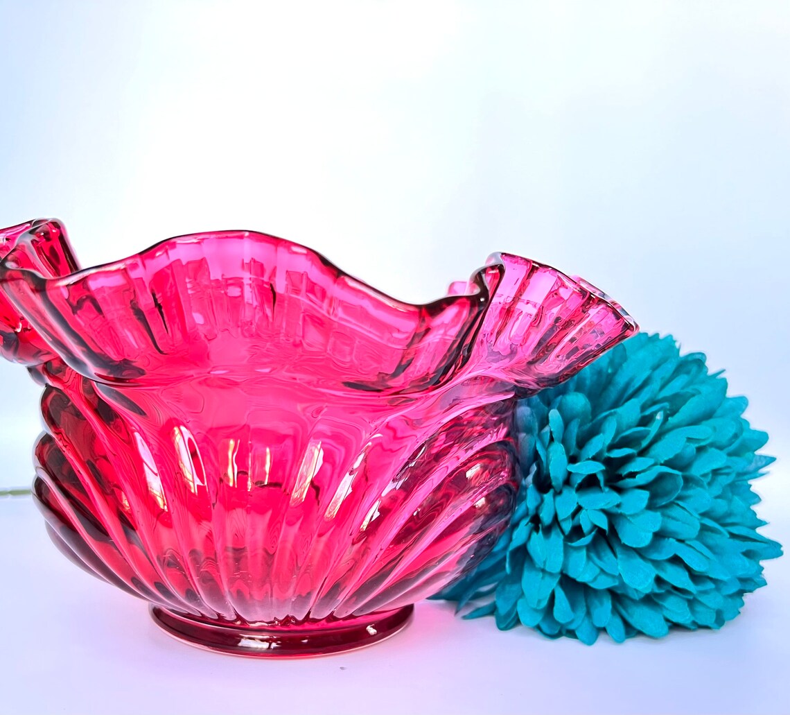 Stunning Vintage Cranberry Glass Bowl or Serving Bowl Etsy UK