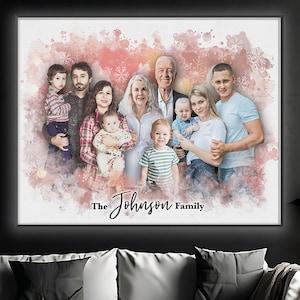Custom Christmas Gift Family Portrait Painting for Grandparents, Personalized Anniversary Gift for Granny, Nana, Grandmother, Mom, Mother