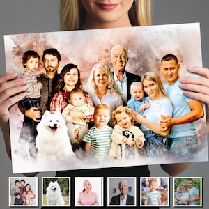 Custom family portrait personalized gift pictures with deceased loved ones print merge photos loss of dad Memorial painting canvas Christmas