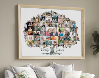 Custom Family Tree Photo Collage Art - Personalized Canvas Print