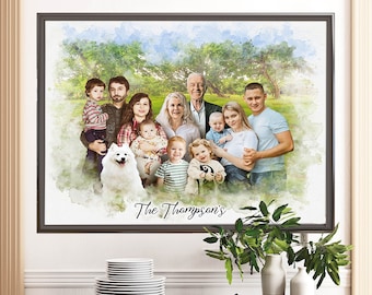 Unique Personalized Family Portrait Gift, Family Drawing, Custom Painting, Merge Photos into Painting, Deceased Portrait, Combine images