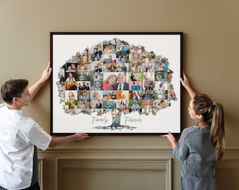 Árbol genealógico arte impresión pared arte lienzo árbol genealógico collage imágenes personalizadas collage decoración de pared personalizada signo familiar, regalo de aniversario