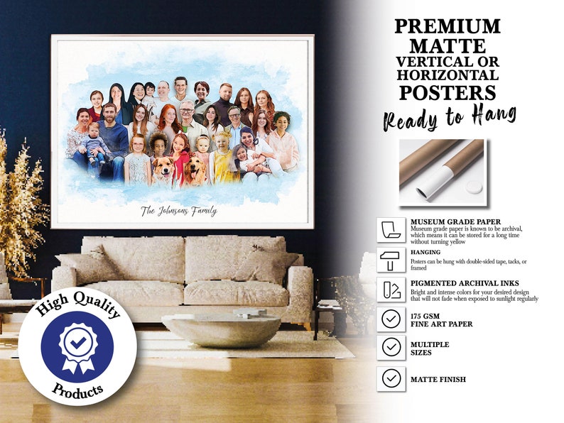 Large Family Custom Portrait, Large Group Portrait From Photo ...