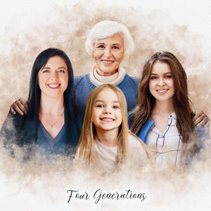 Watercolor Family Portrait from Multiple Photos, Birthday Gift, Anniversary Gift, Family Portrait, Mother's Day Gift, Four Generations