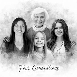 Custom Family Generations Portrait, Black and White Sketch, Keepsake for Parents, Personalized Pencil Drawing Mothers Day Generational Gift