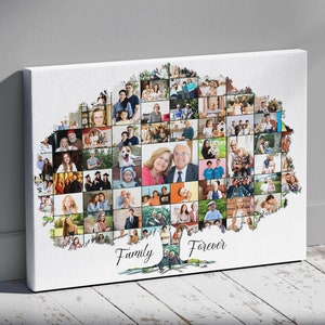 Large Family Tree Art Print, Family Sign Wall Art Canvas, Big Family Tree Collage, Personalized Wall Decor, Custom Pictures Collage