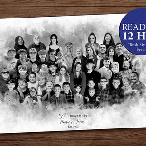 Custom Mothers Day Gift, Black and White Personalized Large Family Portrait on Canvas, Combine Photos, Memorial Gift for Loss of Loved Ones
