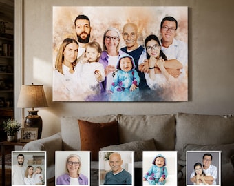 Personalized 50th Wedding Anniversary Gift for Parents, Custom Family Portrait from Photo on Canvas