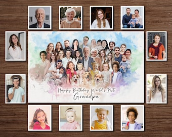Birthday Gift for Grandparents, Custom Portrait, Personalised Watercolor Family Portrait, Custom Painting, Gift for grandma, grandpa