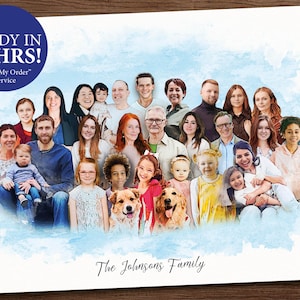 Large Family Custom Portrait, Large Group Portrait from photo, Christmas Gift, Custom Big Family Portrait From Merging Multiple Photos