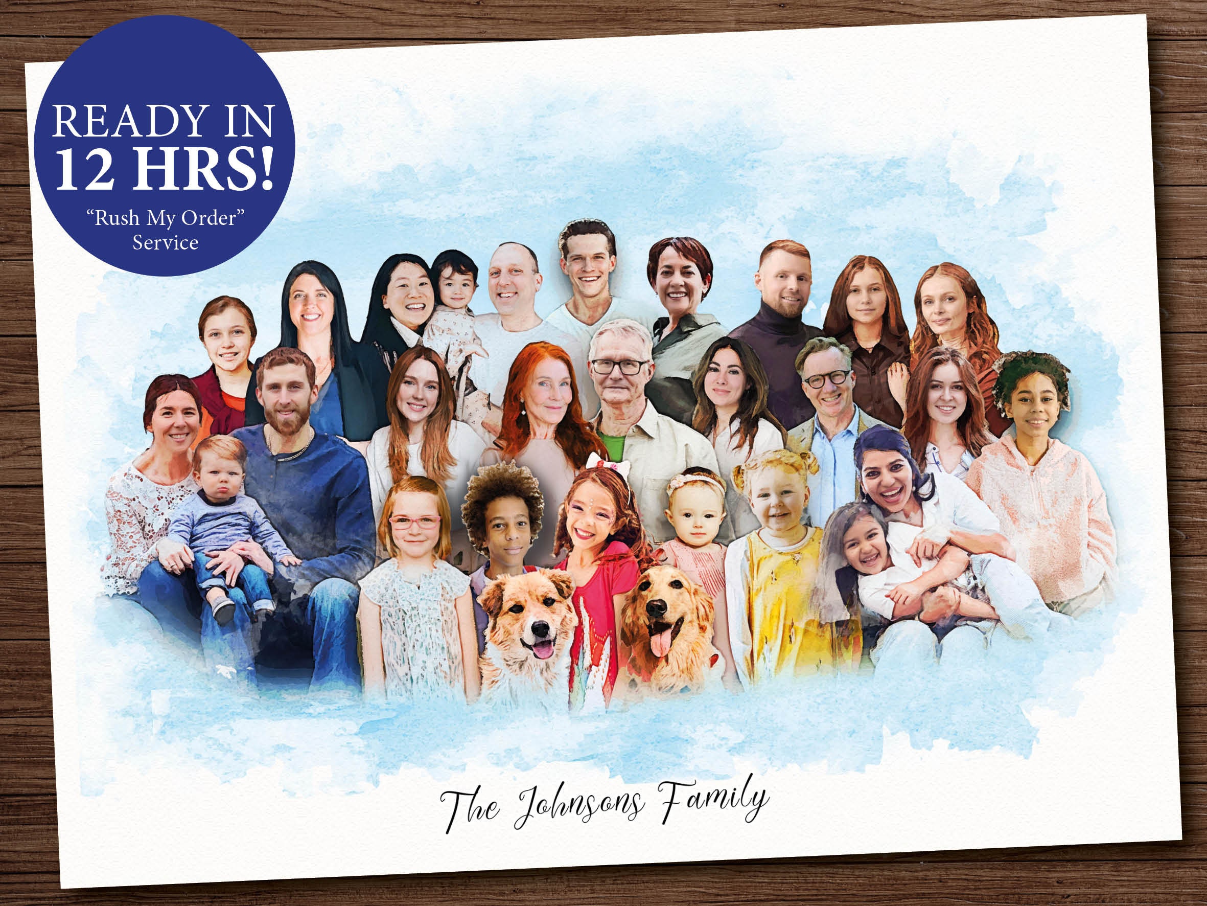 Large Family Custom Portrait, Large Group Portrait From Photo ...