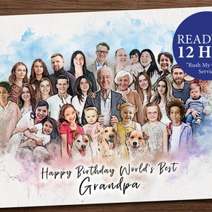 Birthday Gift for Grandparents, Custom Portrait, Personalized Watercolor Family Portrait, Custom Painting, Gift for grandma, grandpa, nana