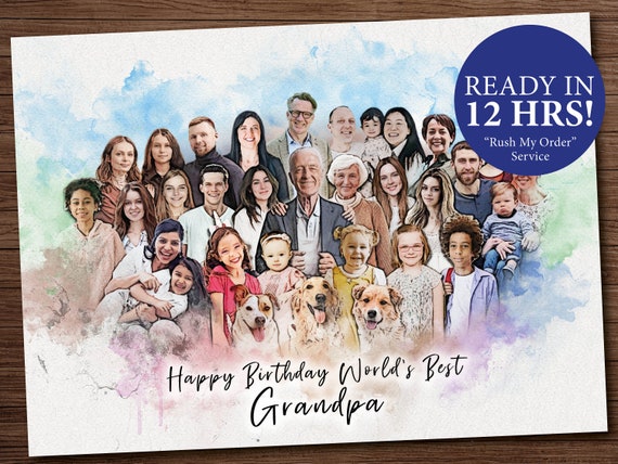 Birthday Gift for Grandparents, Custom Portrait, Personalized Watercolor Family Portrait, Custom Painting, Gift for grandma, grandpa, nana
