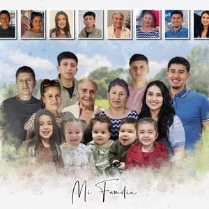 Custom Big Family Portrait Merging Multiple Photos, Large Family Painting from Pictures, Personalized Memorial Gift with Deceased Loved One