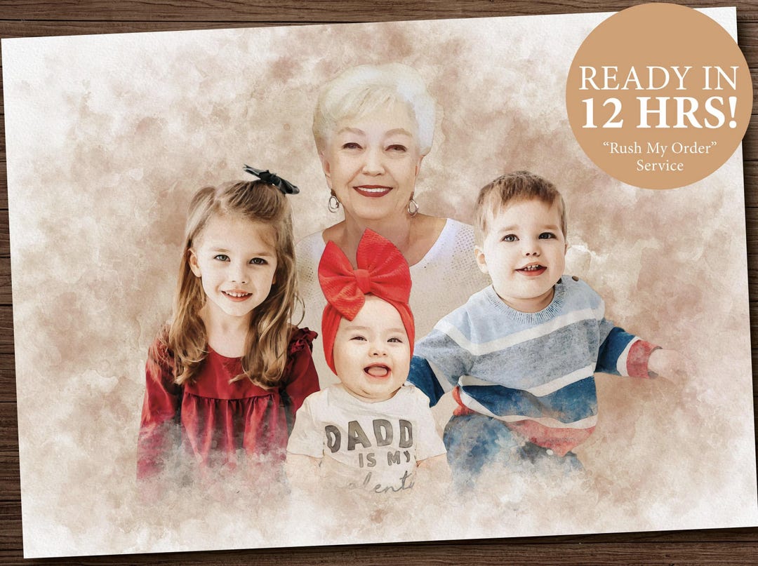 Personalized Grandparent Watercolor Portrait: Custom Family Canvas Art ...