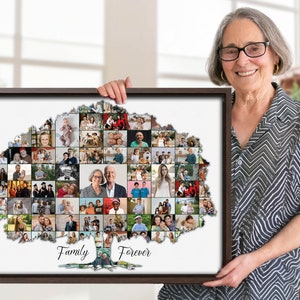 Family Tree Collage Printed On Canvas, Custom Family Tree Photo, Unique Anniversary Gift For Parents, Personalized Family Tree Photo Collage