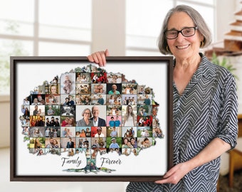 Family Tree Collage Printed On Canvas, Custom Family Tree Photo, Unique Anniversary Gift For Parents, Personalized Family Tree Photo Collage