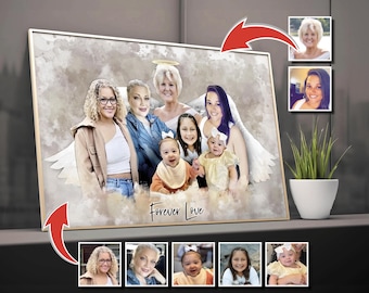 Deceased Mother Remembrance, Custom Memorial Portrait With Angel Wings
