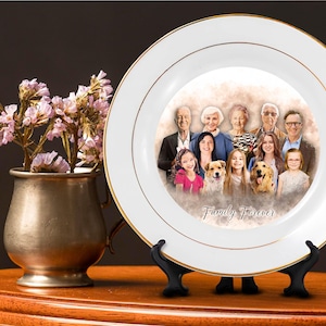 Customized Gold Trim Ceramic Plate, Personalized Photo Plate for Anniversary, Wedding, Memorial, Custom Gift, Unique Keepsake Custom Picture