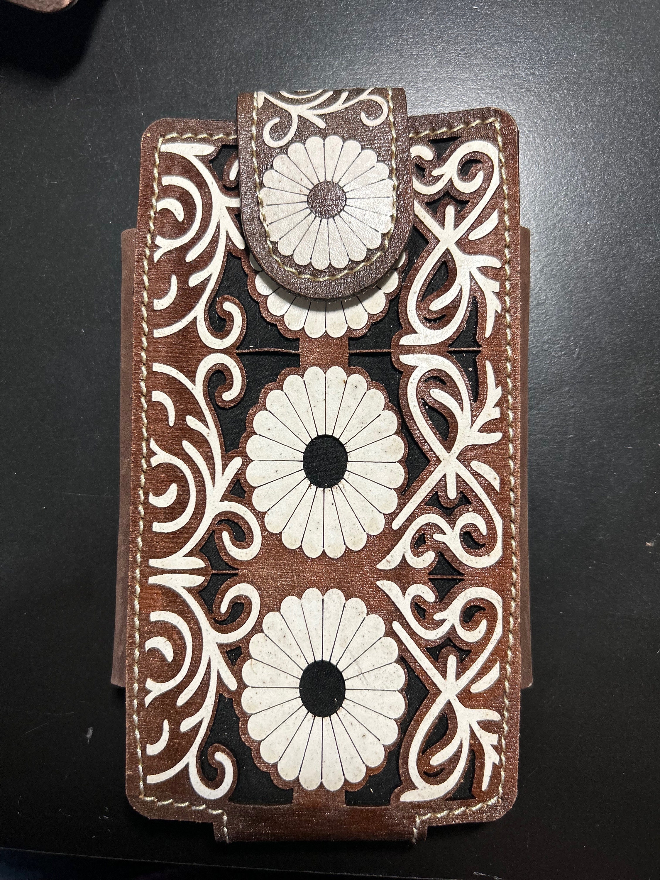 Étui Téléphone Western En Cuir - Style Holster Vaquero, Couleur Noire, Fabriqué Au Mexique