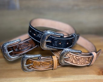 Kids Genuine Leather Embossed Belt Cinto de Piel Cincelado para Niños