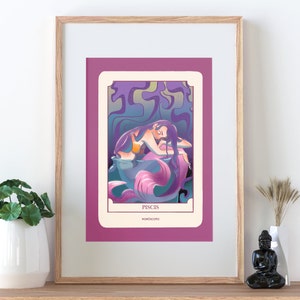Póster de piscis imprimible, Signo del Zodiaco, Horóscopo, Ilustración imprimible, descarga digital, cartel imprimible