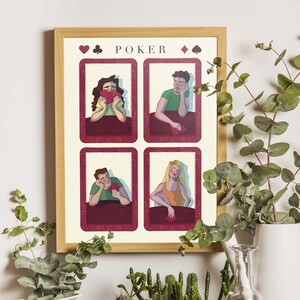 Póster de jugadores de póker, cartas, juego de naipes, Ilustración imprimible, descarga digital, cartel imprimible