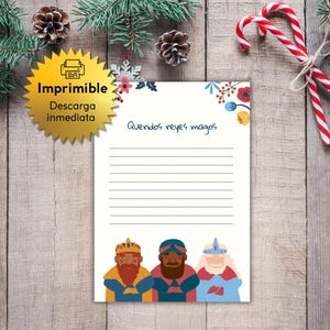 Carta a los Reyes Magos / Carta imprimible tamaño A4 / PDF / Reyes Magos 2023 / Descarga Inmediata / Carta Queridos Reyes Magos Descargable