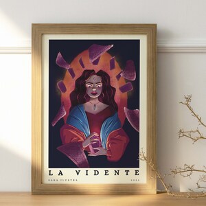 Póster de mujer tarotista imprimible, pitonisa, horóscopo, Ilustración imprimible, descarga digital, cartel imprimible