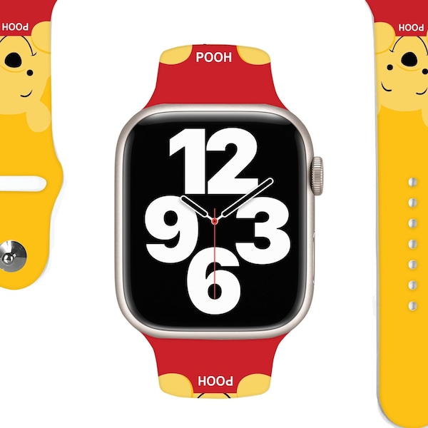 Winnie the pooh apple watch band, disney apple watch band, apple watch strap, silicon apple watch band, red yellow winnie  -678