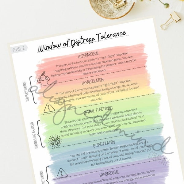 Window of Distress Tolerance Infographic & Worksheet- Digital Download -Rainbow Window of Tolerance