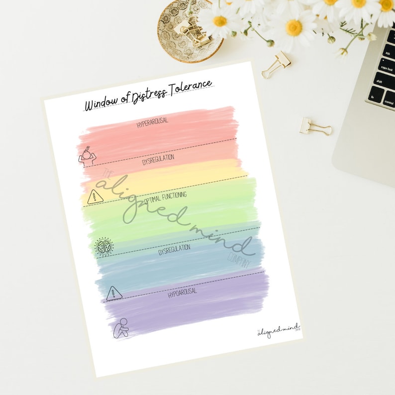 Window of Distress Tolerance Infographic & Worksheet- Digital Download -Rainbow Window of Tolerance image 2