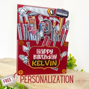 Dads toolbox DIY birthday card for father for husband personalized 3d exploding box